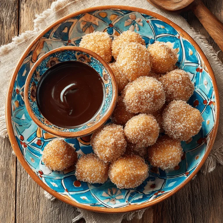 Indulge in Sweetness with Air Fryer Churro Bites A white dish filled with golden-brown churro bites, sprinkled with cinnamon sugar, and served with a small bowl of chocolate dipping sauce.