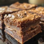 Juicy, decadent brownies in a skillet, showcasing their glossy chocolate top.