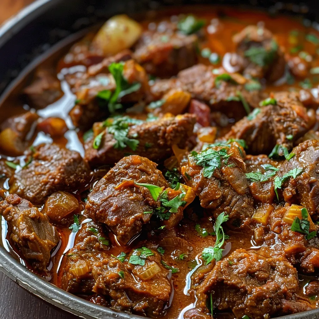 A delicious Beef Vindaloo dish, showcasing its thick, spicy sauce and tender beef.