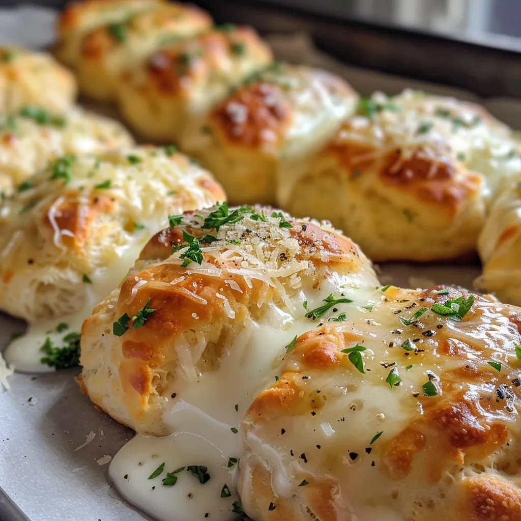 Delicious cheesy garlic bombs arranged on a plate, topped with parsley and garlic seasoning.