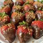 Fresh strawberries coated in semi-sweet, milk, and dark chocolate, highlighting their juicy texture and indulgent appearance.