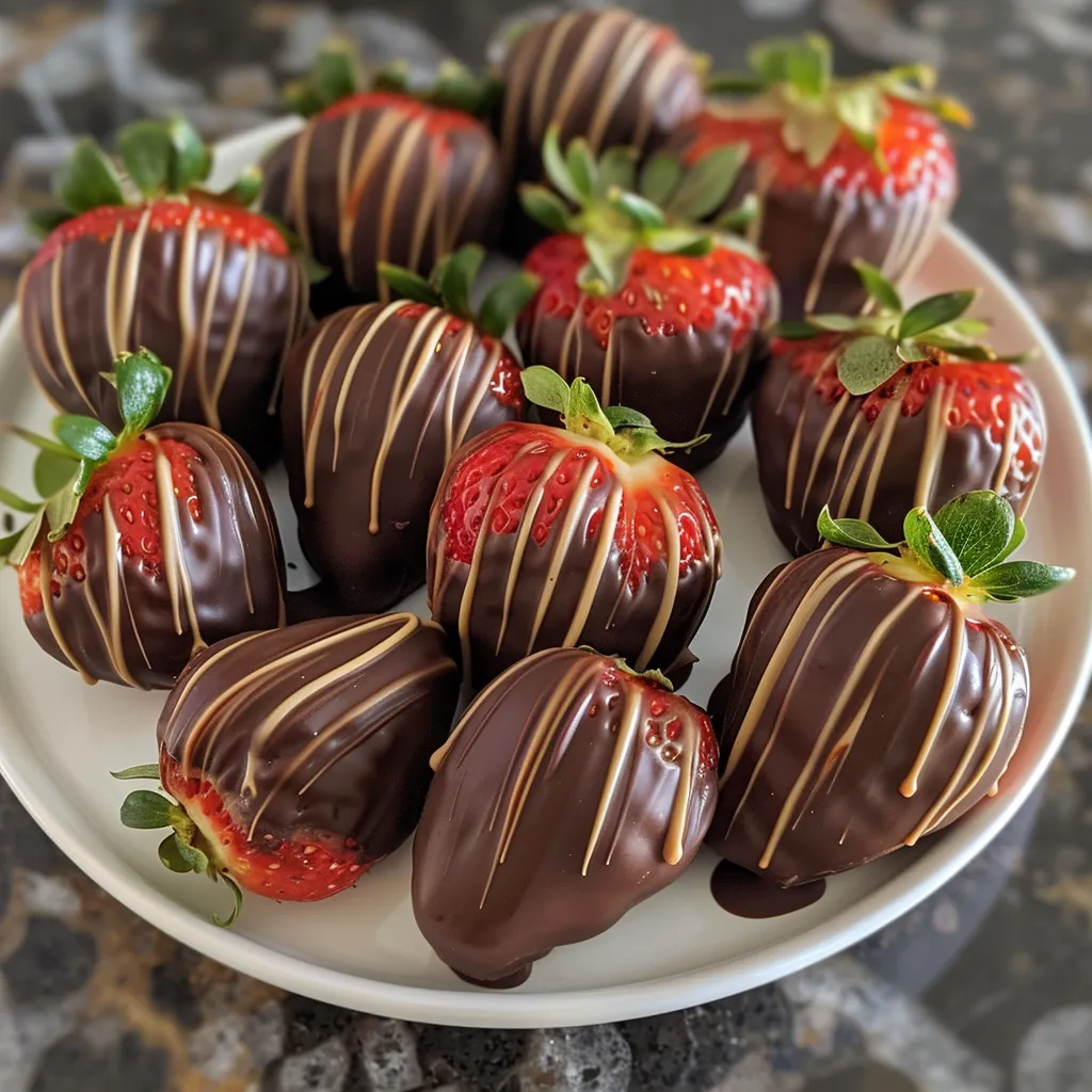 A detailed image of chocolate strawberries, emphasizing the glossy chocolate finish and the freshness of the berries.
