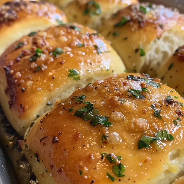 Elevate Your Meal with Irresistible Garlic Bread Rolls Juicy garlic bread rolls with visible garlic bits and herb sprinkles.