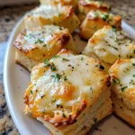Side view of freshly baked garlic herb cheese bread bites, ready for dipping.