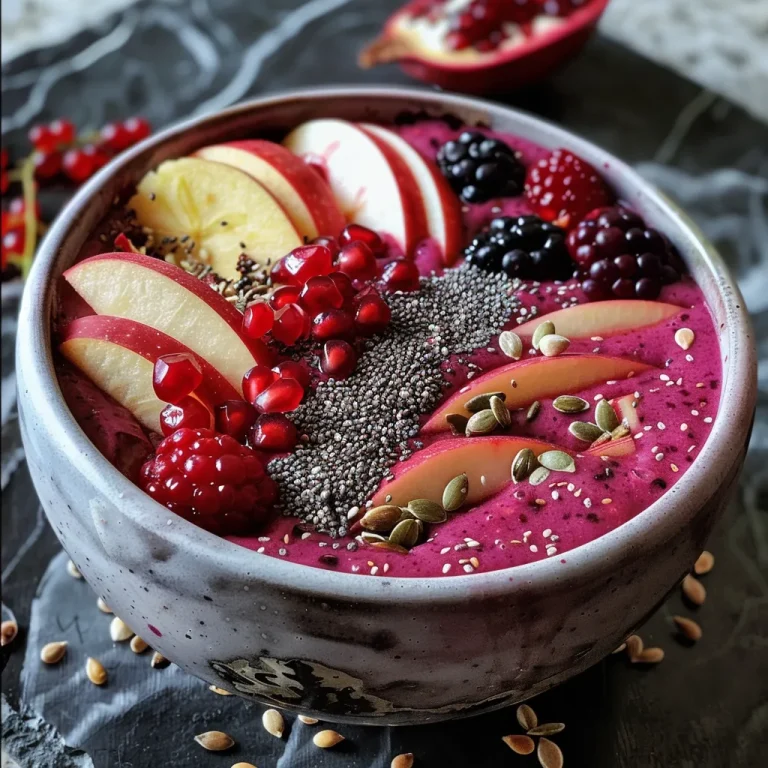 Elevate Your Breakfast: The KORU Apple Berry Smoothie Bowl Delight KORU Apple Berry Smoothie Bowl featuring a rich pink color from beets and topped with seeds and pomegranate.