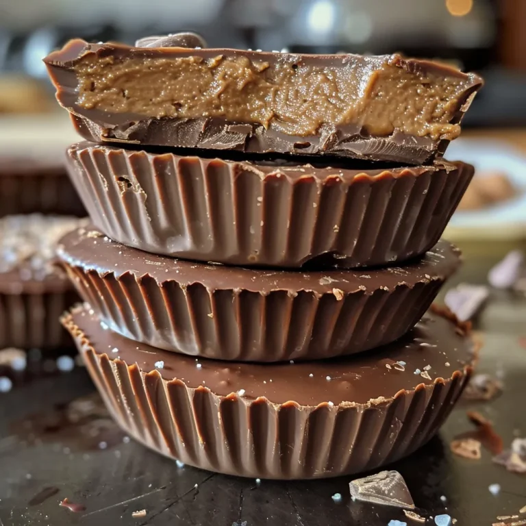 Detail shot of a dessert cup filled with peanut butter and topped with chocolate chunks and Reese's Pieces.
