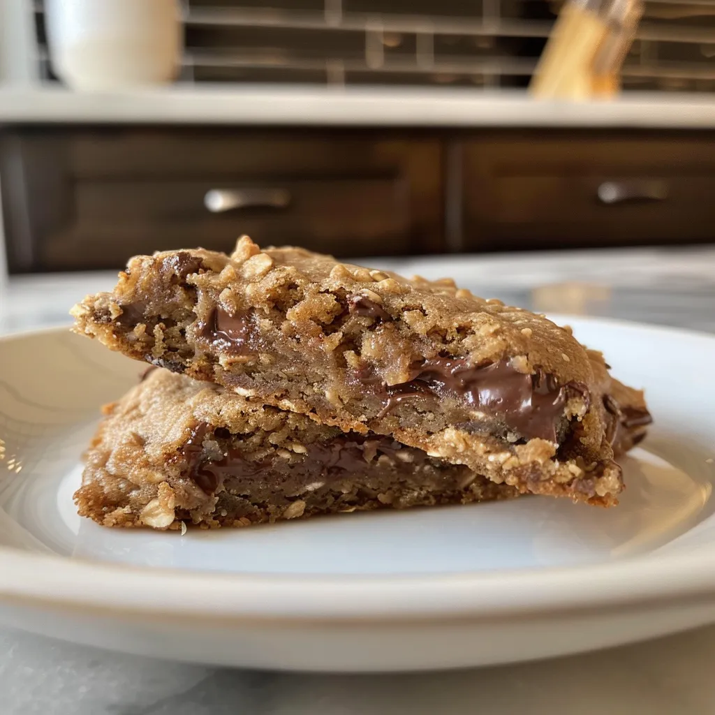 Delicious looking vegan cookie with melted chocolate chips and a golden-brown exterior.