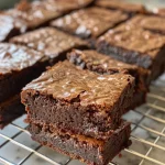 Juicy cocoa brownies sliced to display their moist interior and shiny top.