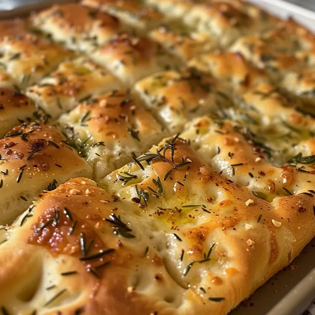 Slice of Garlic Rosemary Herb Focaccia showing soft, airy interior and herb toppings.