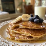Juicy banana pancakes served on a plate, showcasing a slice of banana on top.