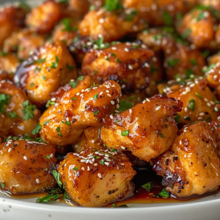 Elevate Your Weeknight Dinner with Air Fryer Hot Honey Chicken Bites Side view of tender chicken bites drizzled with hot honey, showcasing their juicy texture.