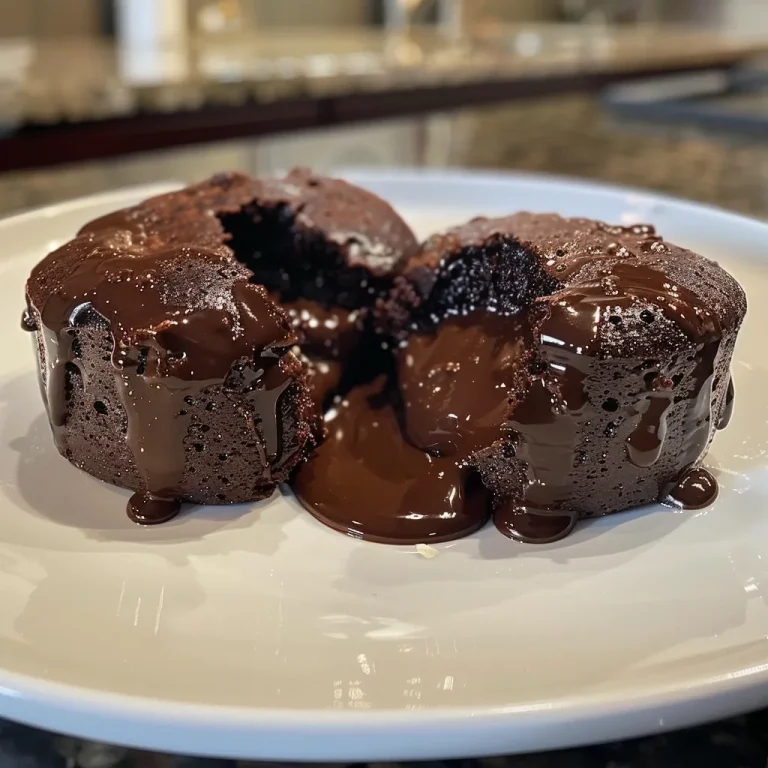 Two delicious chocolate lava cakes on a plate, with a warm, melted chocolate core visible.