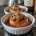 Freshly baked apples drizzled with maple syrup and cinnamon.