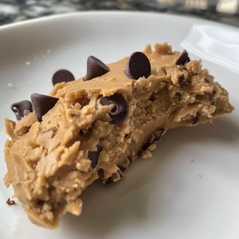 A detailed photo of Cottage Cheese Cookie Dough, highlighting chocolate chips and a creamy appearance.