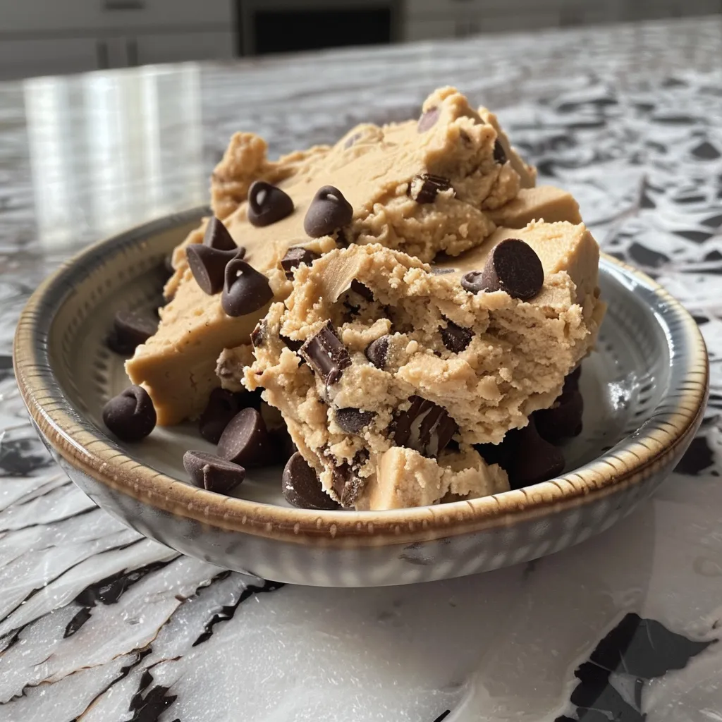 Close-up of a spoonful of Cottage Cheese Cookie Dough, emphasizing its rich and gooey consistency.