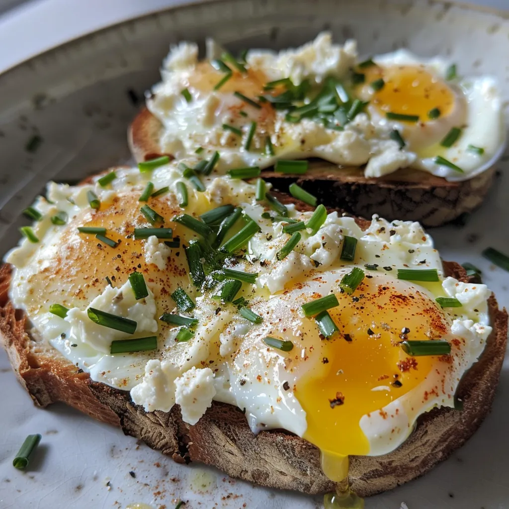 Delicious Cottage Cheese Egg Toast with fluffy eggs, cottage cheese, and a sprinkle of chili flakes on toasted bread.