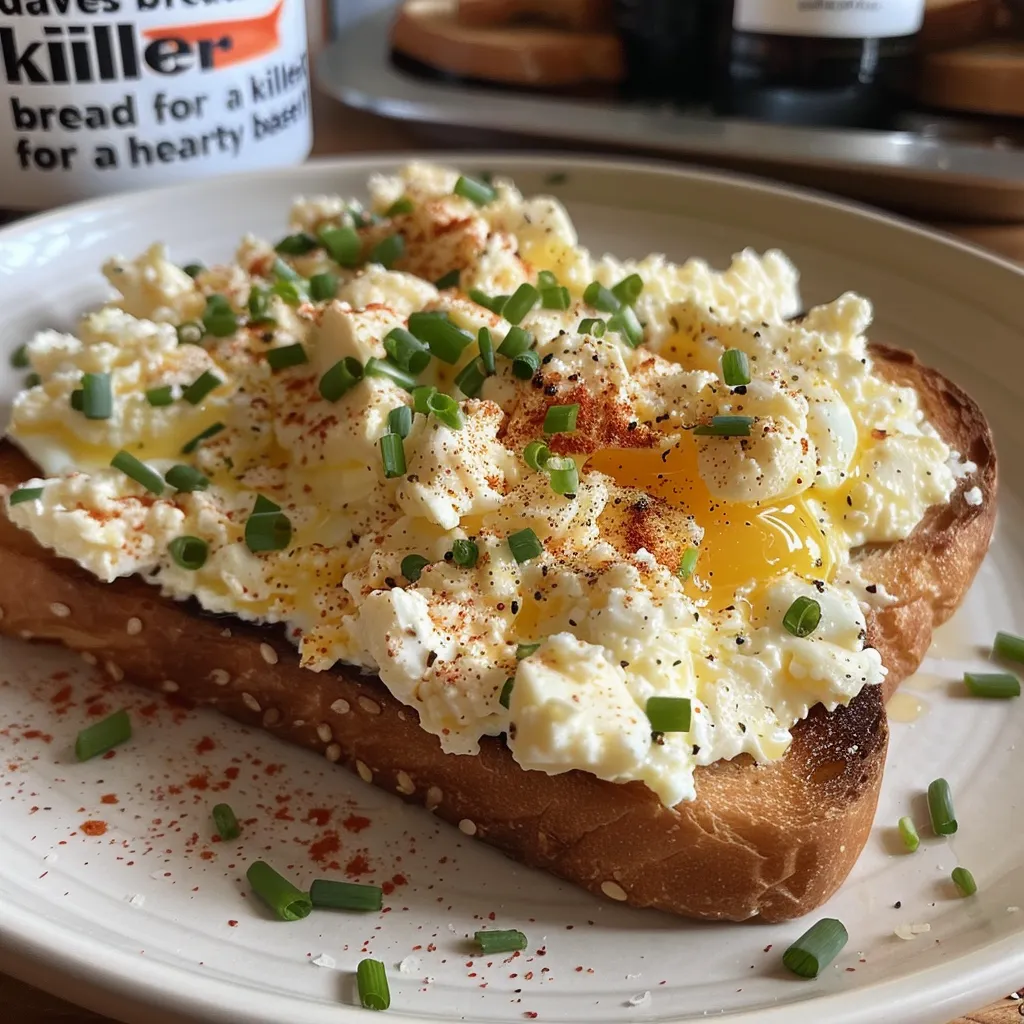 Detailed shot of Cottage Cheese Toast with Egg, showcasing the creamy texture and colorful toppings.