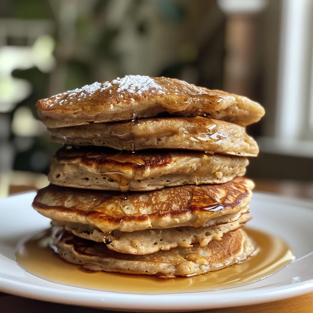 Fluffy protein pancakes served with a side of maple syrup, highlighting their appetizing appearance.