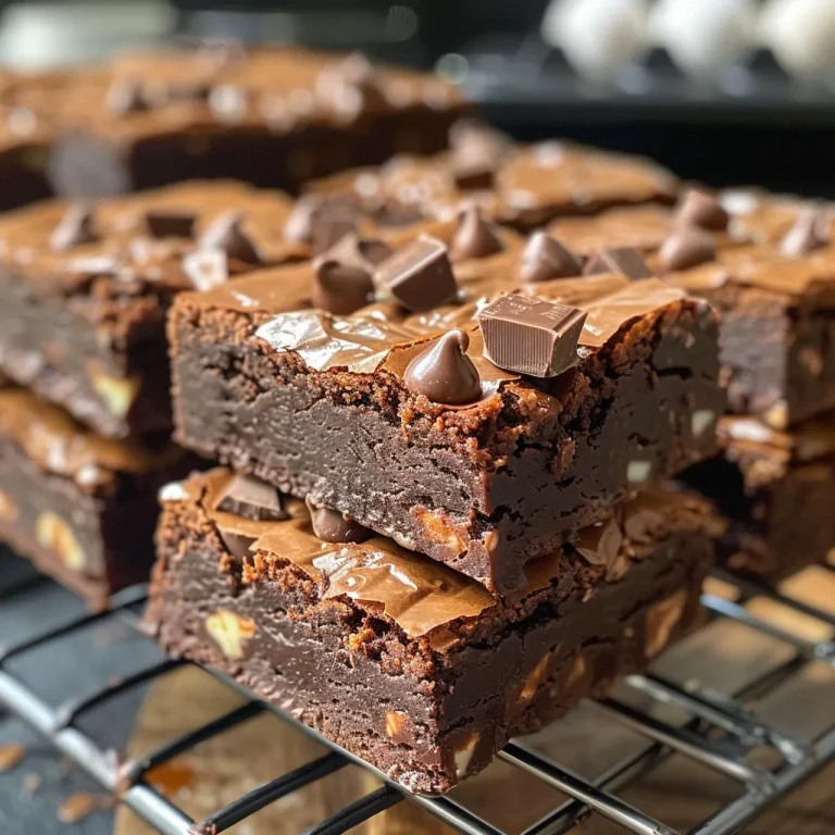 Homemade fudgy brownies showcasing a shiny top and a soft, dense interior.