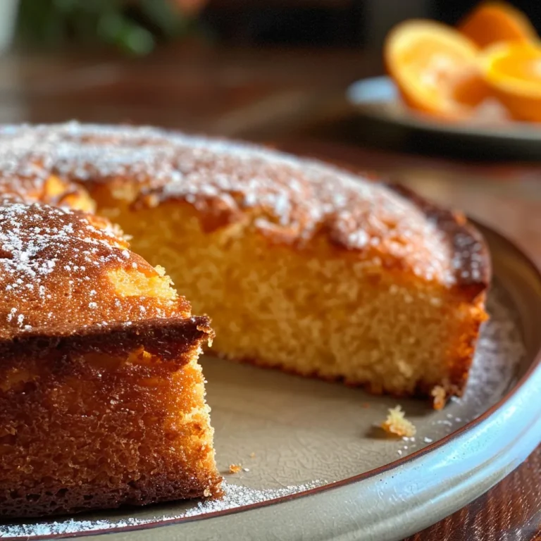 A mouth-watering side angle of an orange olive oil cake, highlighting its golden crust and juicy interior.