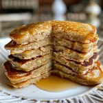 Delicious Greek yogurt pancakes displayed with fresh fruits on the side.
