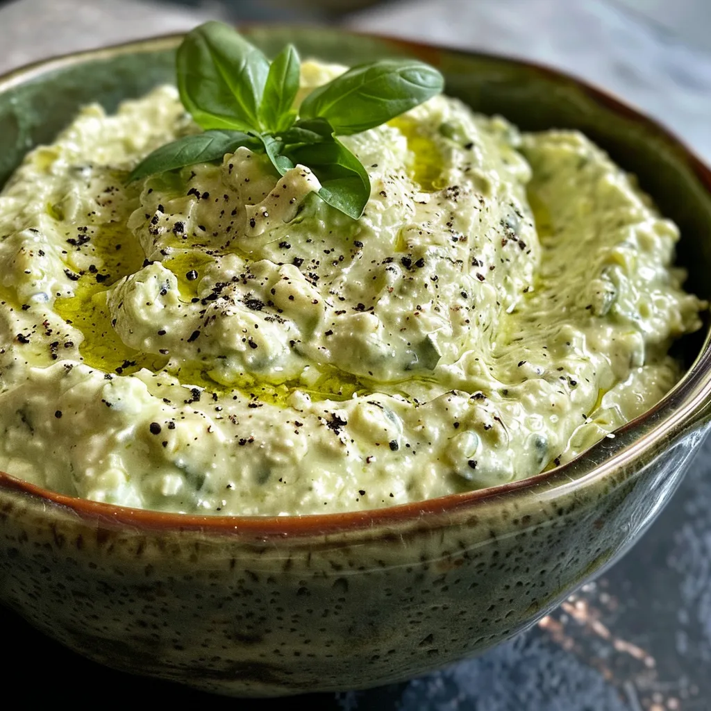 Detail of whipped feta dip showcasing its creamy consistency, surrounded by fresh ingredients.
