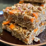 Appealing shot of carrot cake bars displaying their moist layers and natural ingredients.
