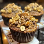 Juicy healthy muffins made from bananas and peanut butter, topped with mini chocolate chips.