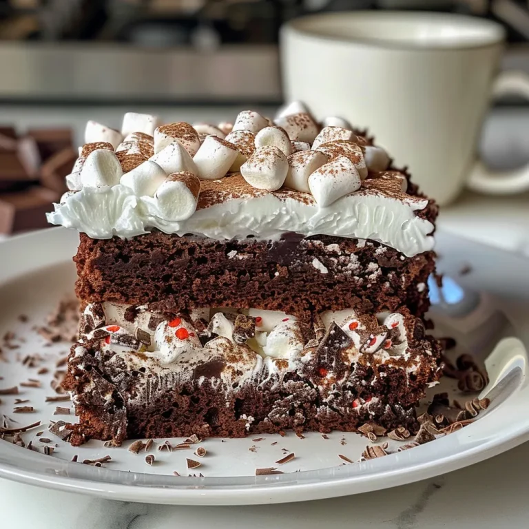 Indulge in the Warmth of Hot Cocoa Cake: A Cozy Baking Adventure Delicious slice of Hot Cocoa Cake featuring a soft crumb and cocoa frosting, sprinkled with crushed peppermint.