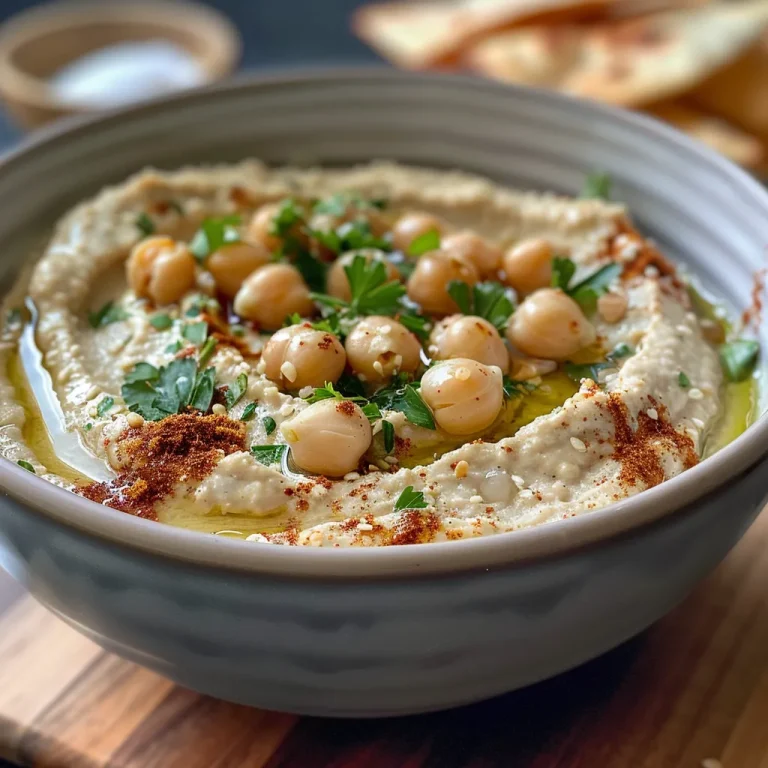 Delicious hummus with a rich texture, complemented by a drizzle of olive oil and garnish.