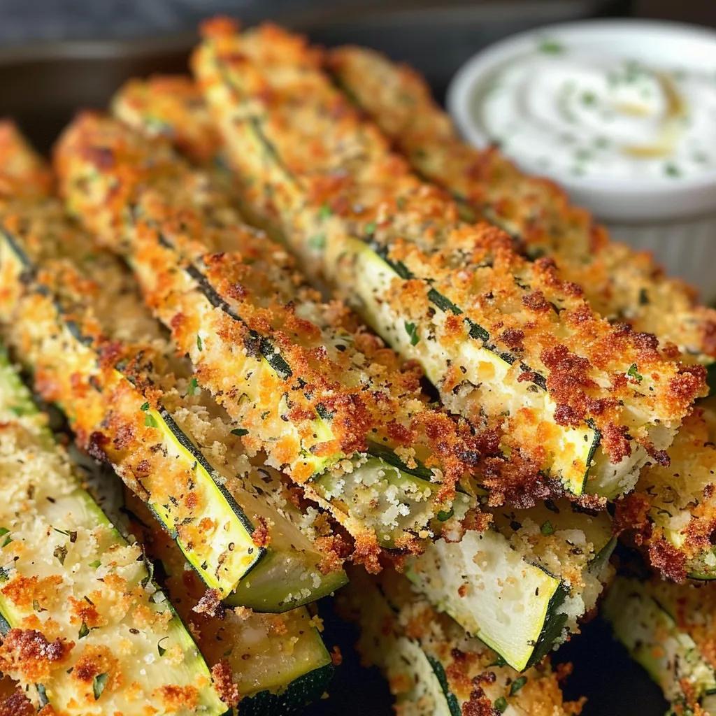 Appetizing Keto Zucchini Fries with a dipping sauce beside them.