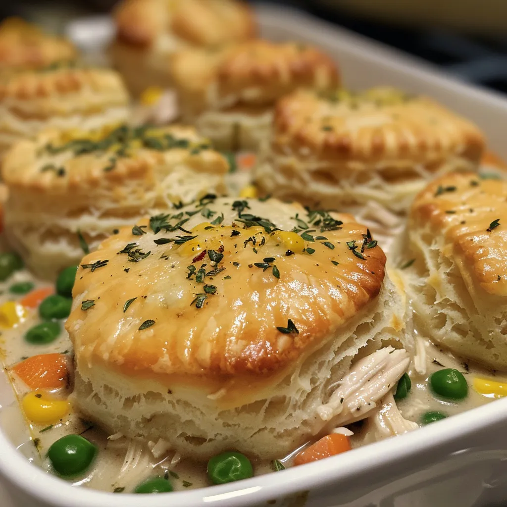 Delicious Mini Chicken Pot Pie Biscuits on a plate, showcasing the vibrant filling.