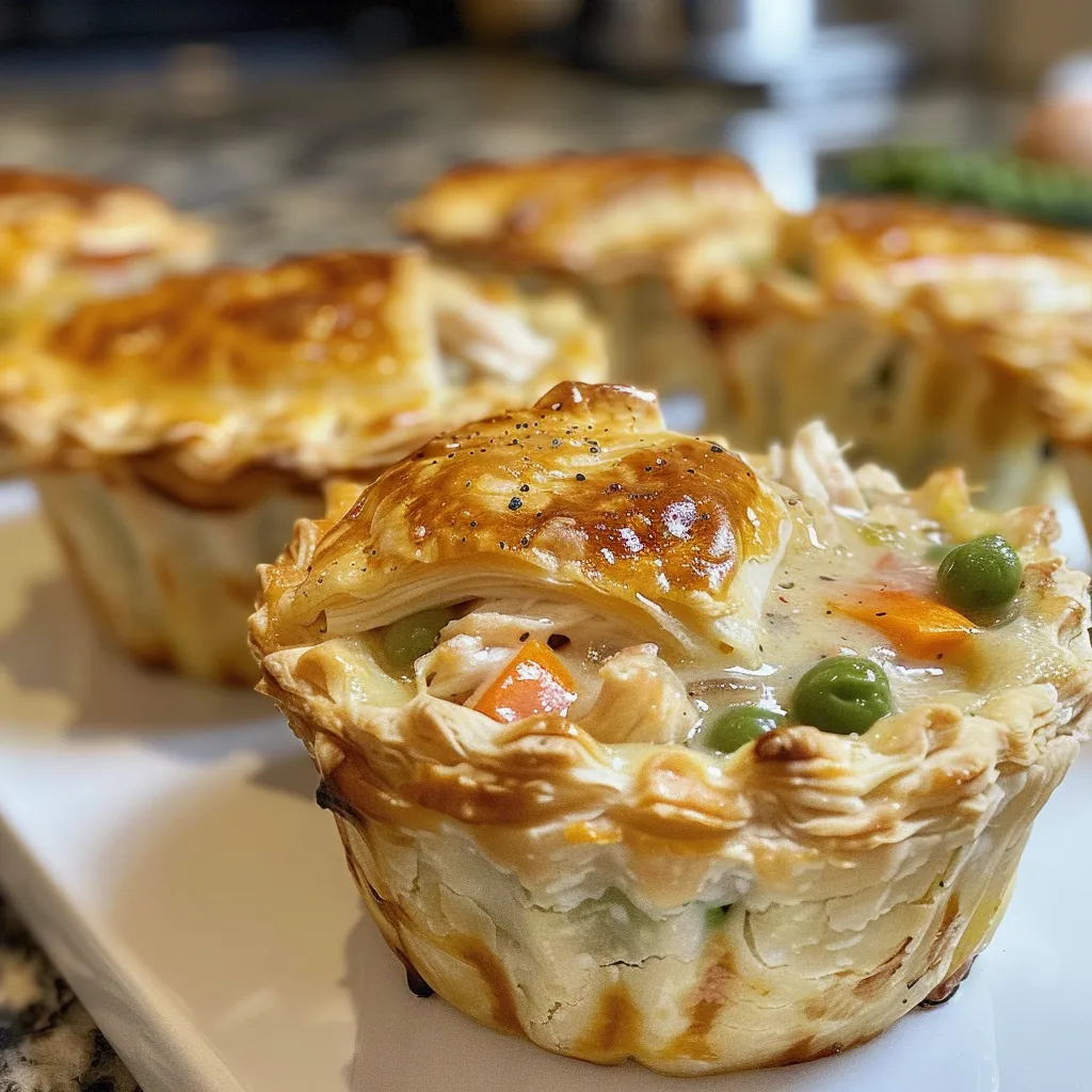 Deliciously baked Mini Chicken Pot Pie Cups with a crispy crust and visible ingredients.