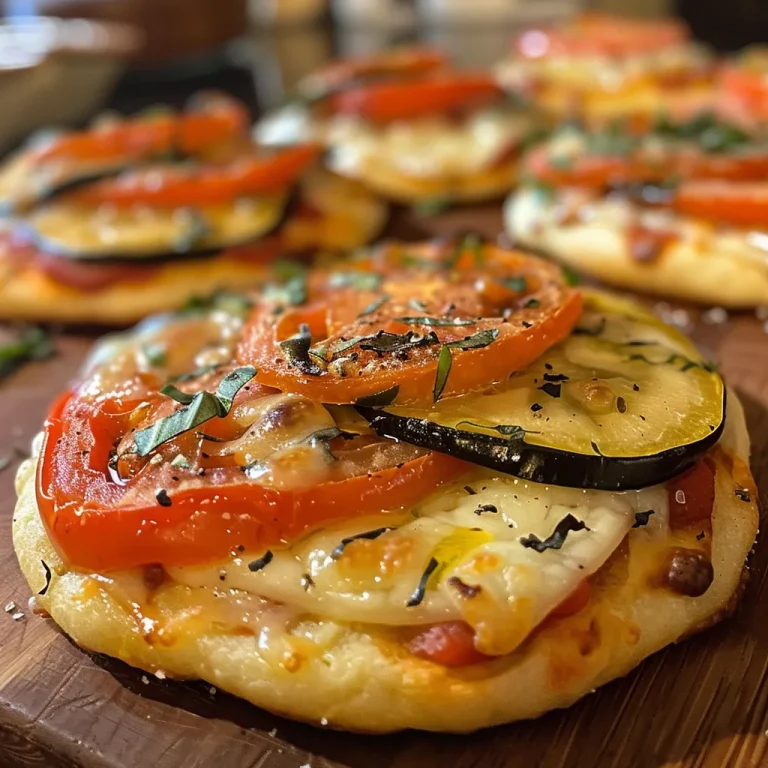 Deliciously prepared Mini Veggie Flatbreads with vibrant veggies on a wooden board.