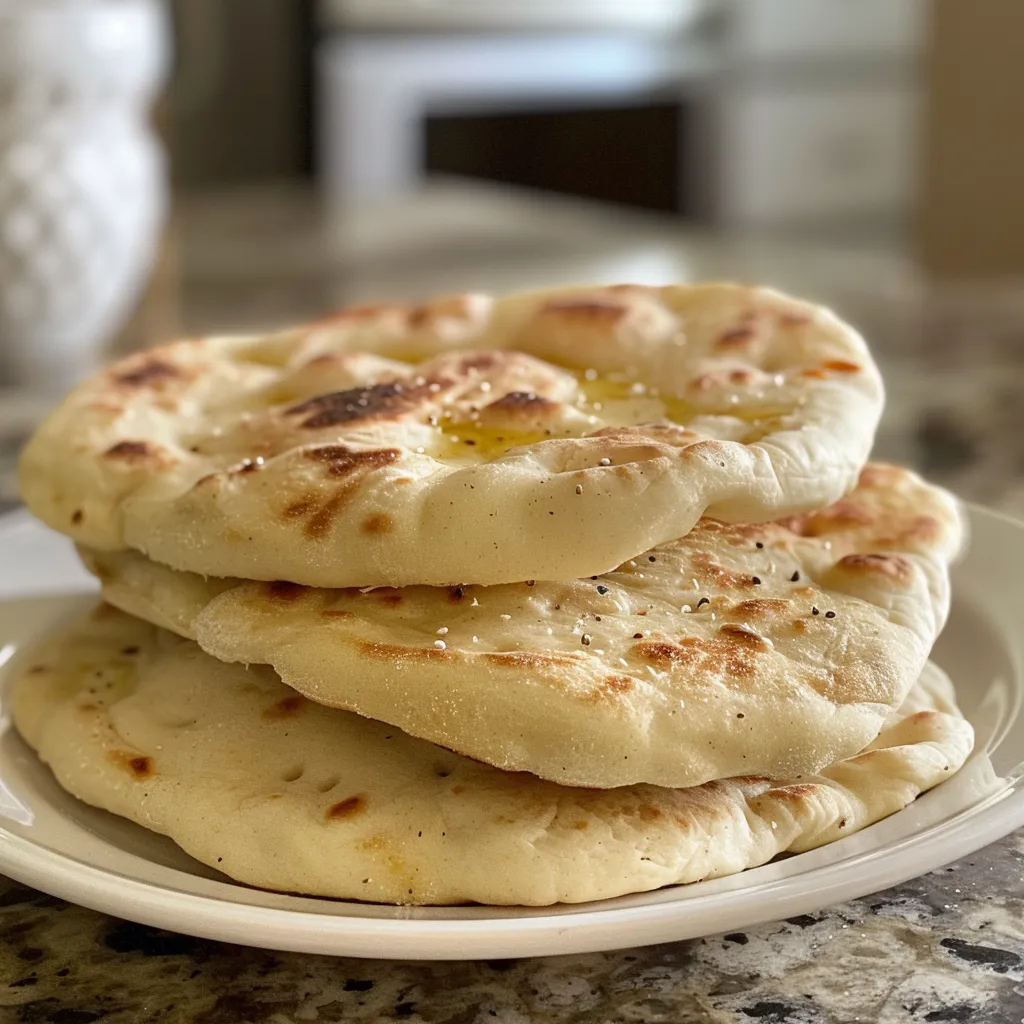 Image of pita bread with a crisp outer layer and airy interior, taken from a side angle.
