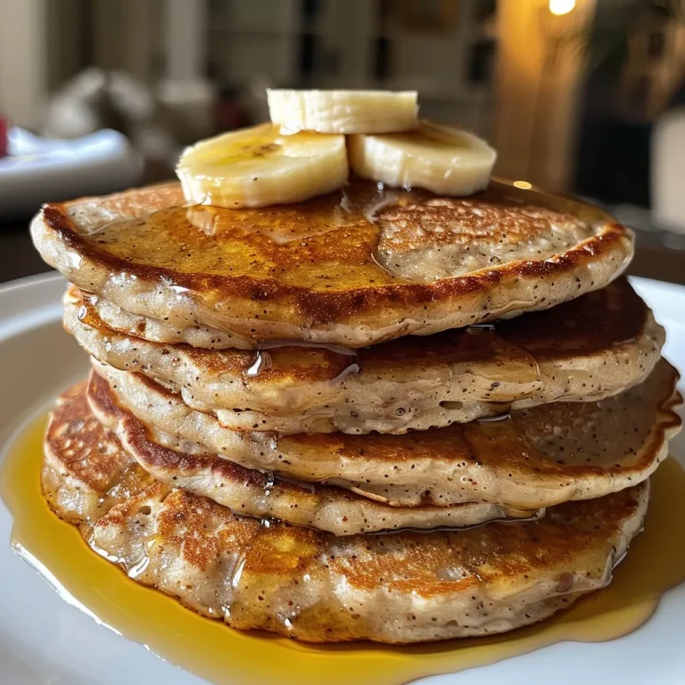 Juicy protein oat pancakes served on a plate with a sprinkle of cinnamon and nut butter.