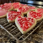 A selection of decorated heart-shaped cookies featuring pink and red icing, ideal for Valentine's Day.