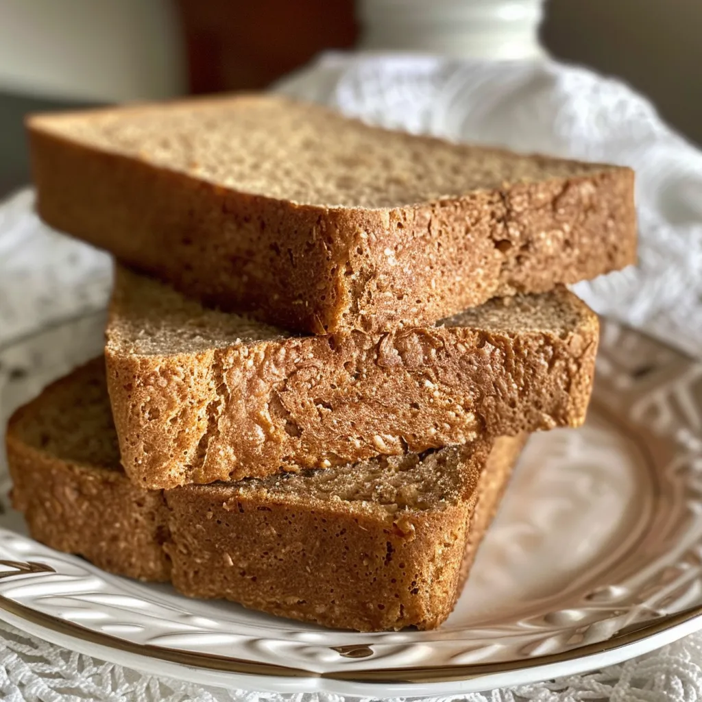 A warm loaf of whole wheat sandwich bread set against a neutral backdrop.