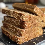 A detailed shot of whole wheat sandwich bread highlighting its moist interior and crunchy seeds on top.