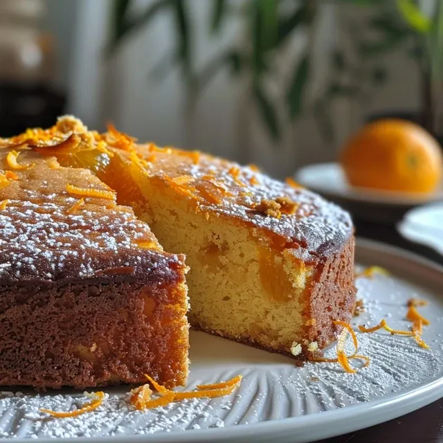 Freshly baked Almond Orange Olive Oil Cake, highlighting the rich olive oil and almond flour ingredients.
