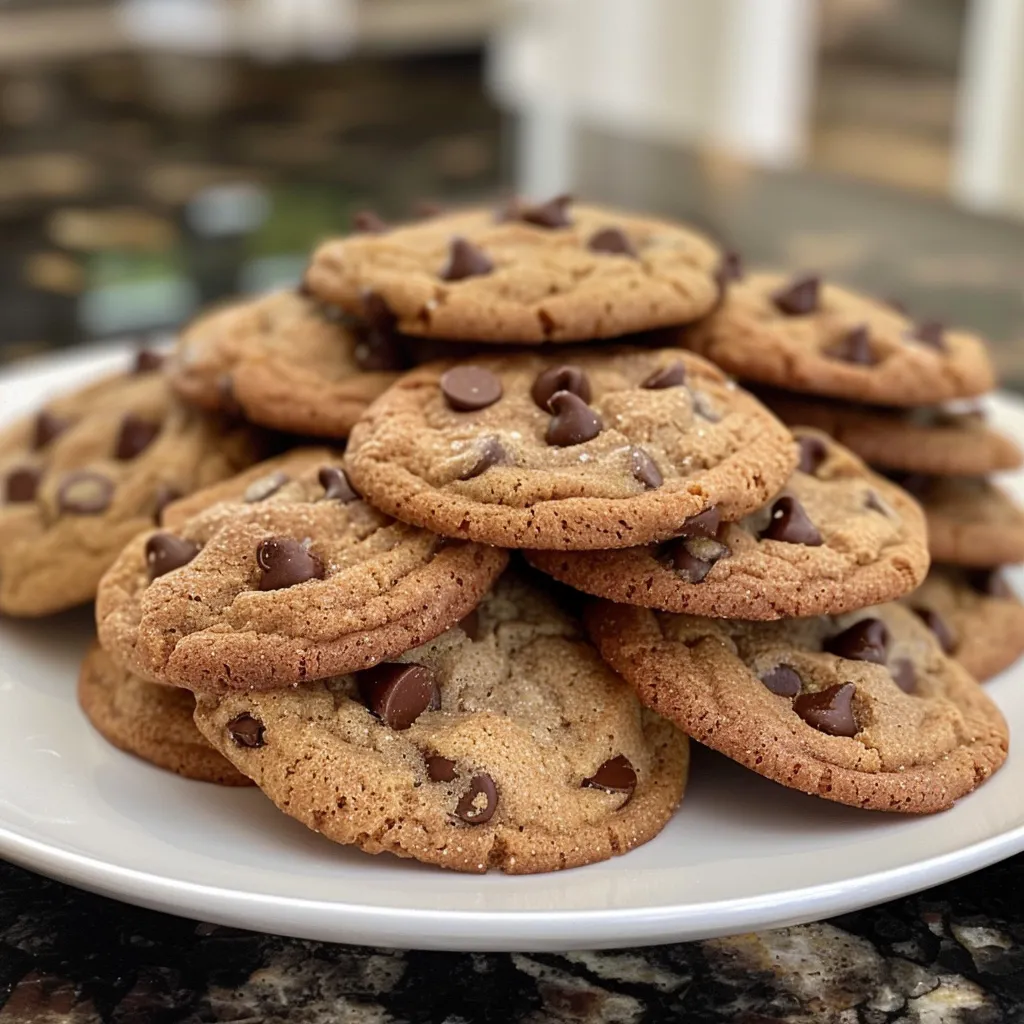 Juicy brown butter chocolate chip cookies with sea salt flakes sprinkled on top, ready to enjoy.