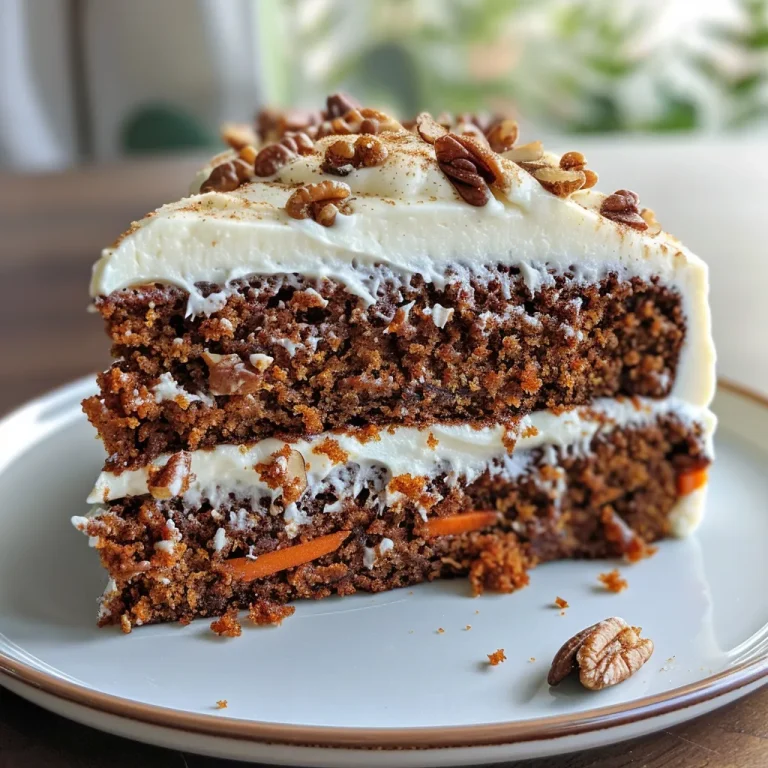 Baking Joy: The Ultimate Carrot Cake with Cream Cheese Frosting Recipe Layered carrot cake with a thick layer of cream cheese frosting on a plate.
