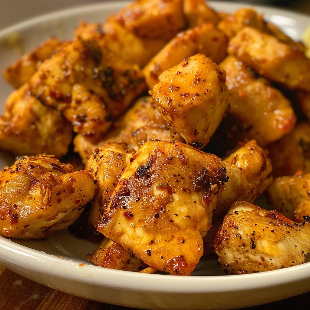 Savory chicken thighs prepared with a variety of spices and sauces.