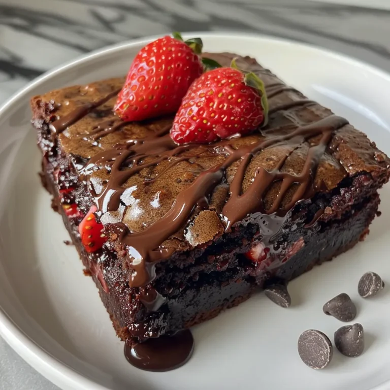 Indulging in Decadence: Chocolate Covered Strawberry Brownies that Wow Side view of rich chocolate brownies, covered in chocolate and decorated with juicy strawberries.
