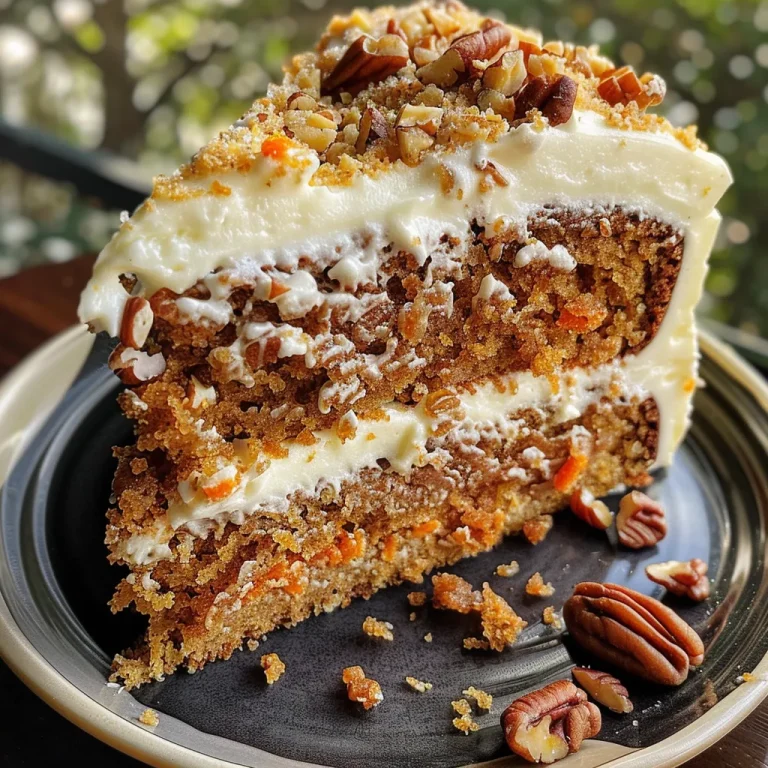 Whisking Together Joy: The Easy Carrot Cake That Brings Everyone to the Table Side view of a carrot cake adorned with creamy frosting and scattered pecans on top.