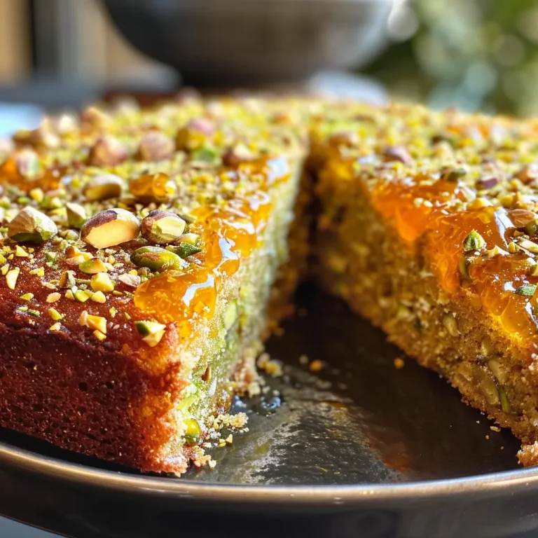 Detailed view of a slice of Flourless Orange Pistachio Cake revealing its texture and orange zest.