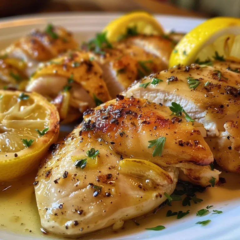 Golden brown chicken thighs with garlic and lemon in a frying pan.
