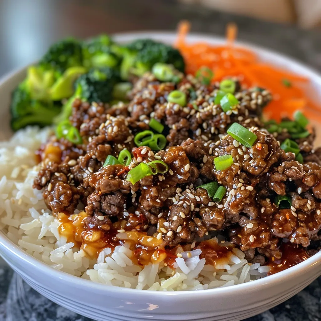 Delicious Korean Beef Bowl presented in a rustic dish with a focus on vibrant vegetables.