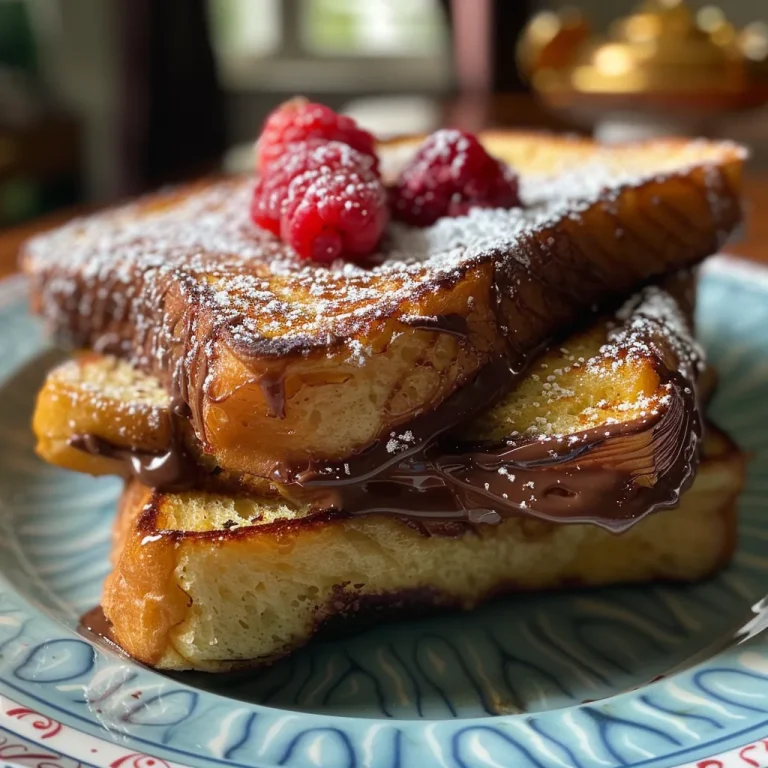Indulge in Decadence: The Ultimate Nutella French Toast Experience Juicy Nutella French Toast topped with fresh berries and a light sprinkle of sugar.