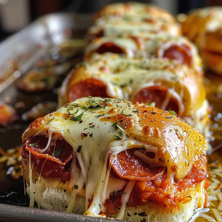 Irresistible Pizza Sliders: A Flavorful Twist on a Classic Favorite A tempting arrangement of pepperoni pizza sliders with a glossy finish from hot honey.